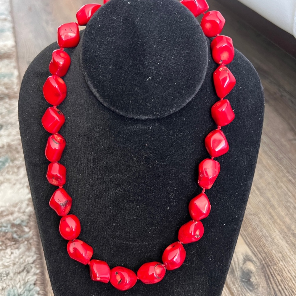 Sterling Silver Hand Knotted red Coral Necklace 18 in. Navajo